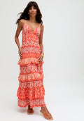 Feifei Ruffle Tiered Floral Printed Maxi Dress In Orange - 14