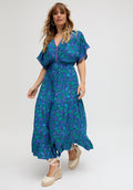 Iris Kaftan Style Floral Printed Maxi Dress In Blue - 16