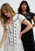 Jemilla Split Neck Jacquard Mini Dress In Cream - 12
