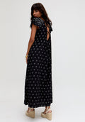 Willow Embroidered Shirring Jacquard Maxi Dress In Black - S