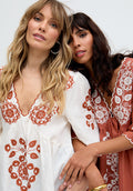 Aubrey V-Neck Embroidered Blouse In Cream - 12