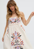 Furla Smocked Panel Embroidered Midi Dress In Cream - 8