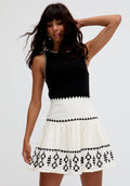 Estella Tiered Embroidered Mini Skirt In Cream - 14