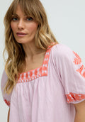 Clara Square Neck Embroidered Blouse In Pink - 8
