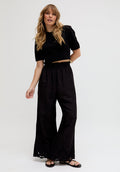 Laya Wide Leg Cutwork Trouser In Black - 8