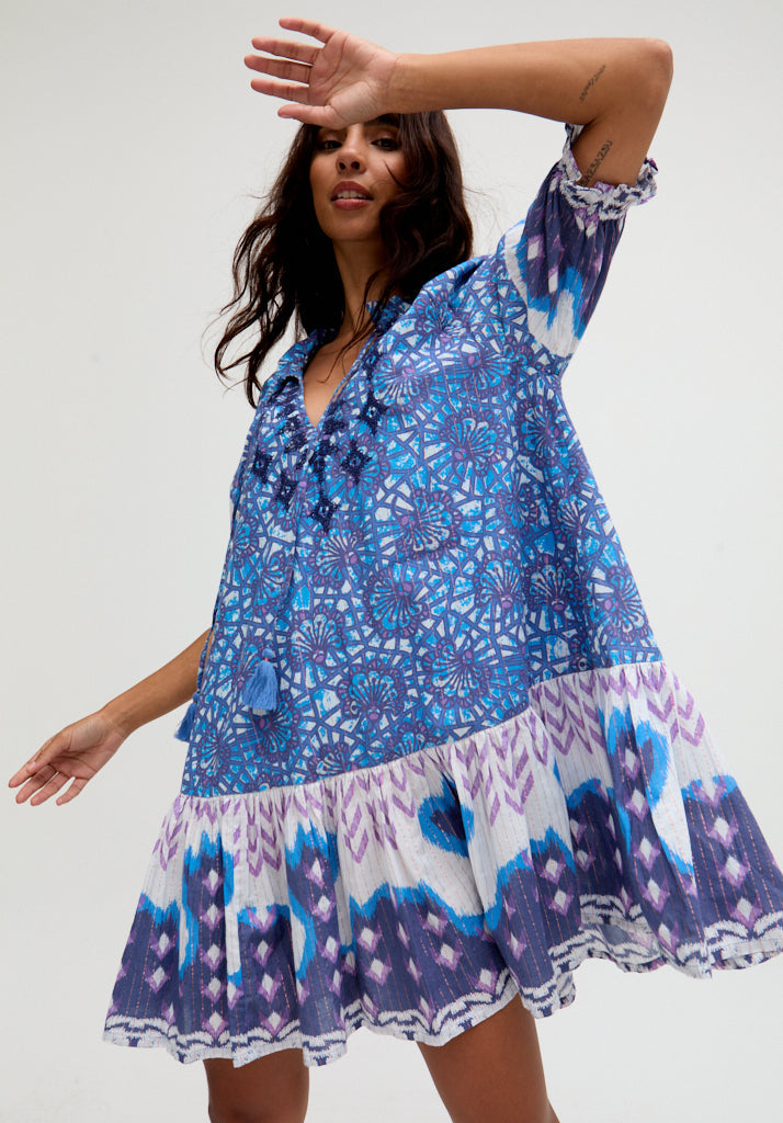 Isabella Baby Doll Embroidered Mini Dress In Multi - S