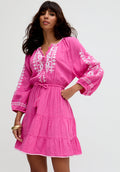 Sophia Tiered Ruffle Embroidered Mini Dress In Pink - 10