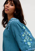Alice V-Neck Embroidered Blouse In Blue - 8