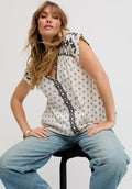 Amira V-Neck Embroidered Blouse In White - 10