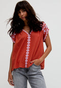 Luna V-Neck Embroidered Blouse In Brown - 8