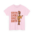 Serving Looks Since Birth – Retro Cartoon Sass Tee - Light Pink / S