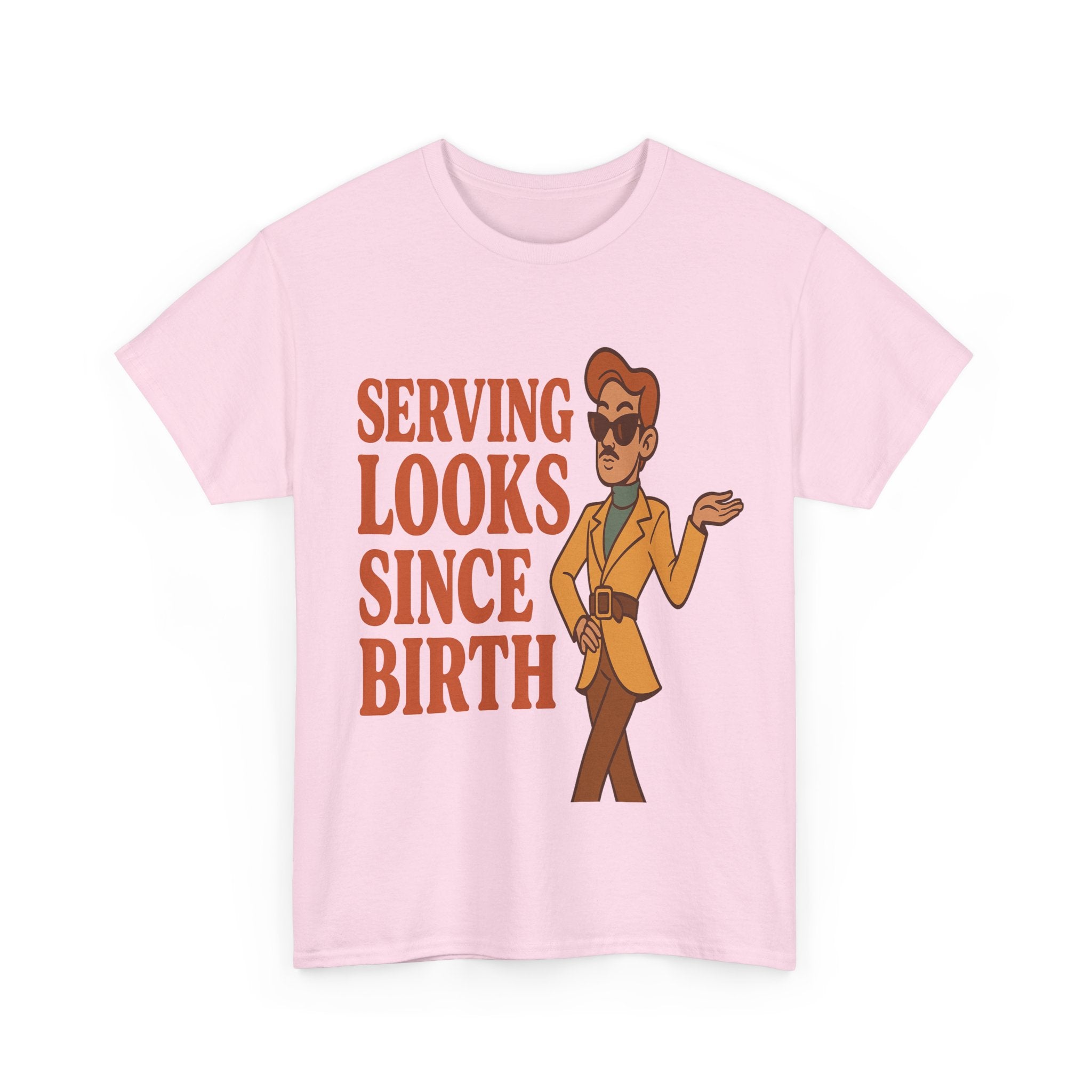 Serving Looks Since Birth – Retro Cartoon Sass Tee - Light Pink / L