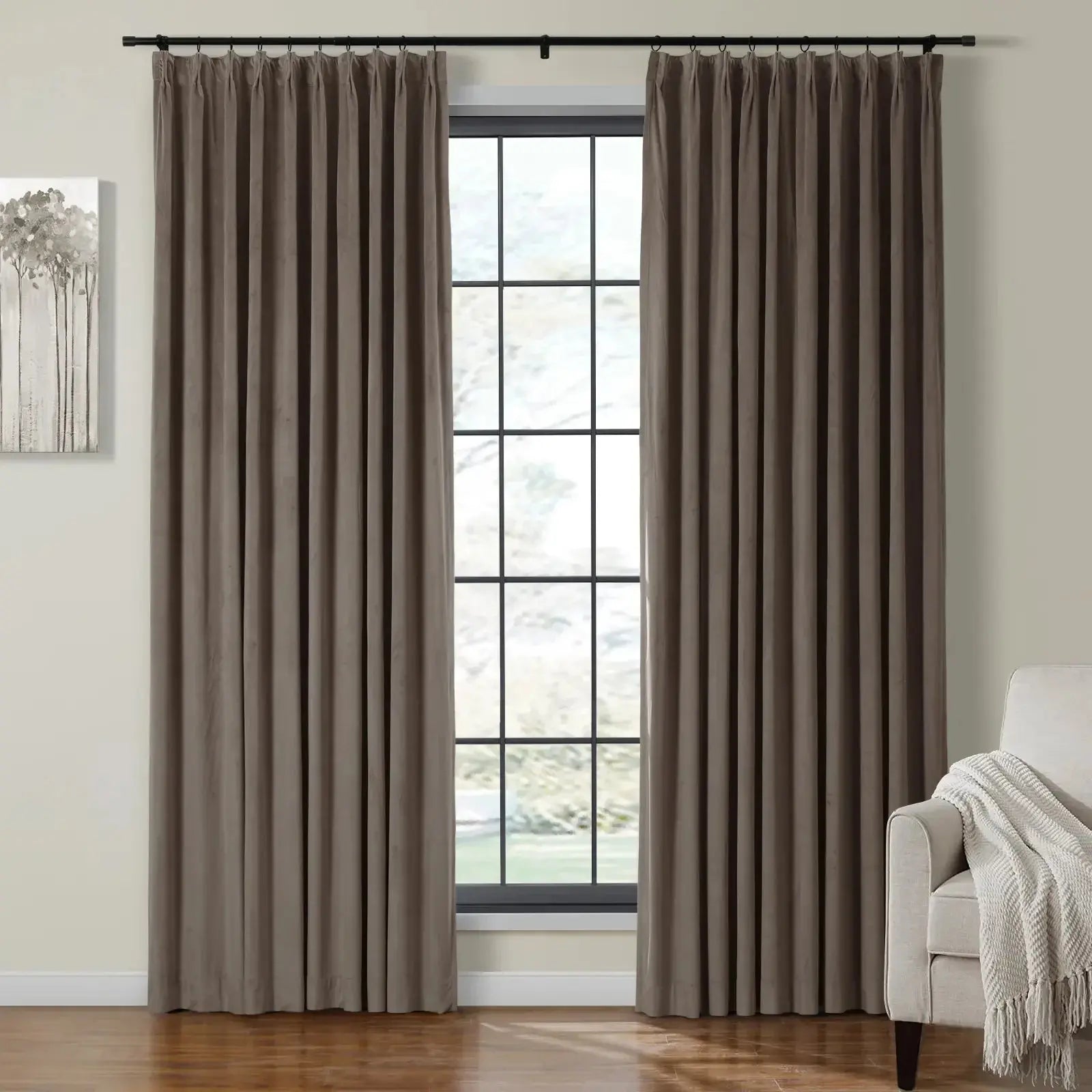 Velmor Velvet Drapes Pleated - Brown MJ11-18