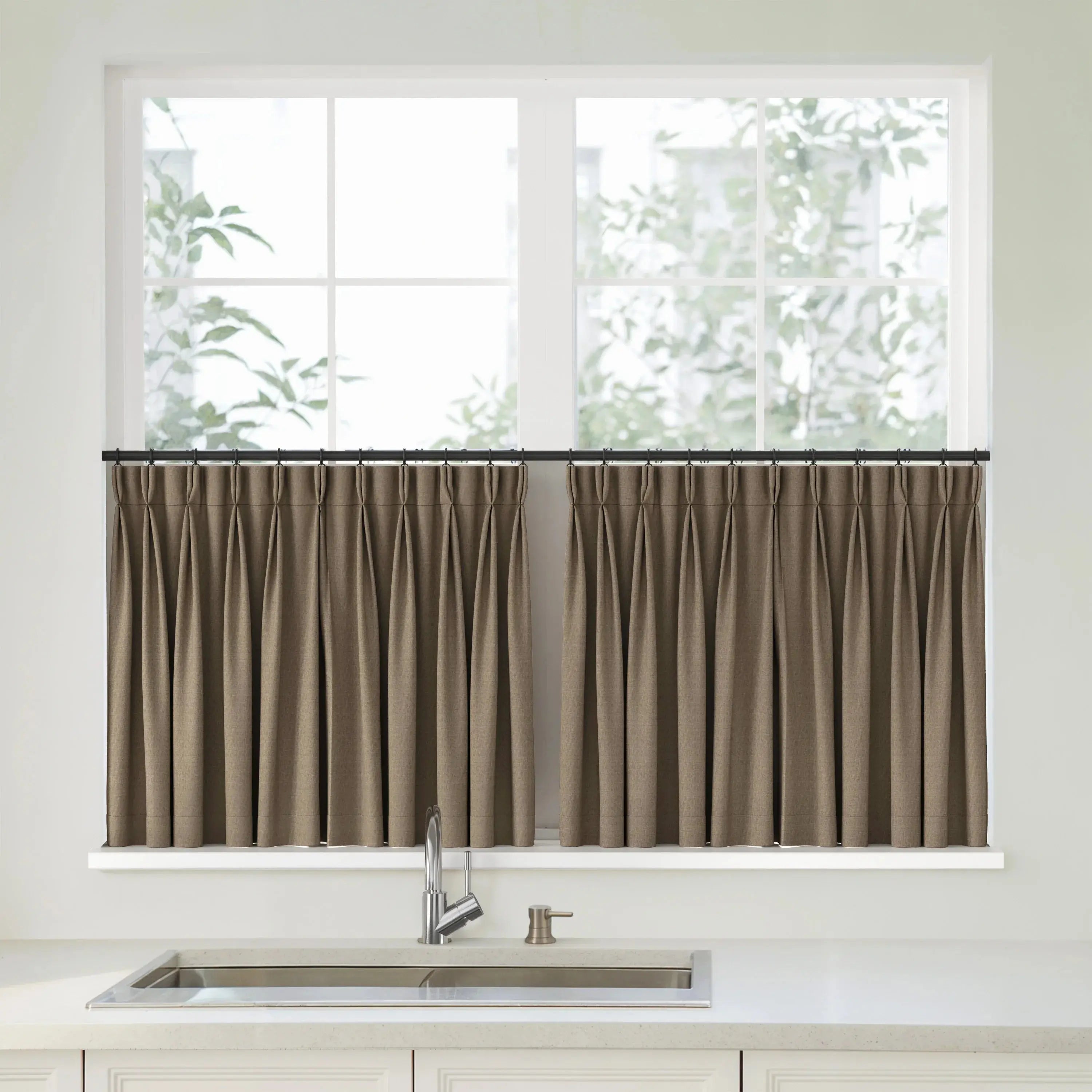 Florence Linen Pleated Cafe Curtains - Chestnut brown-898-10