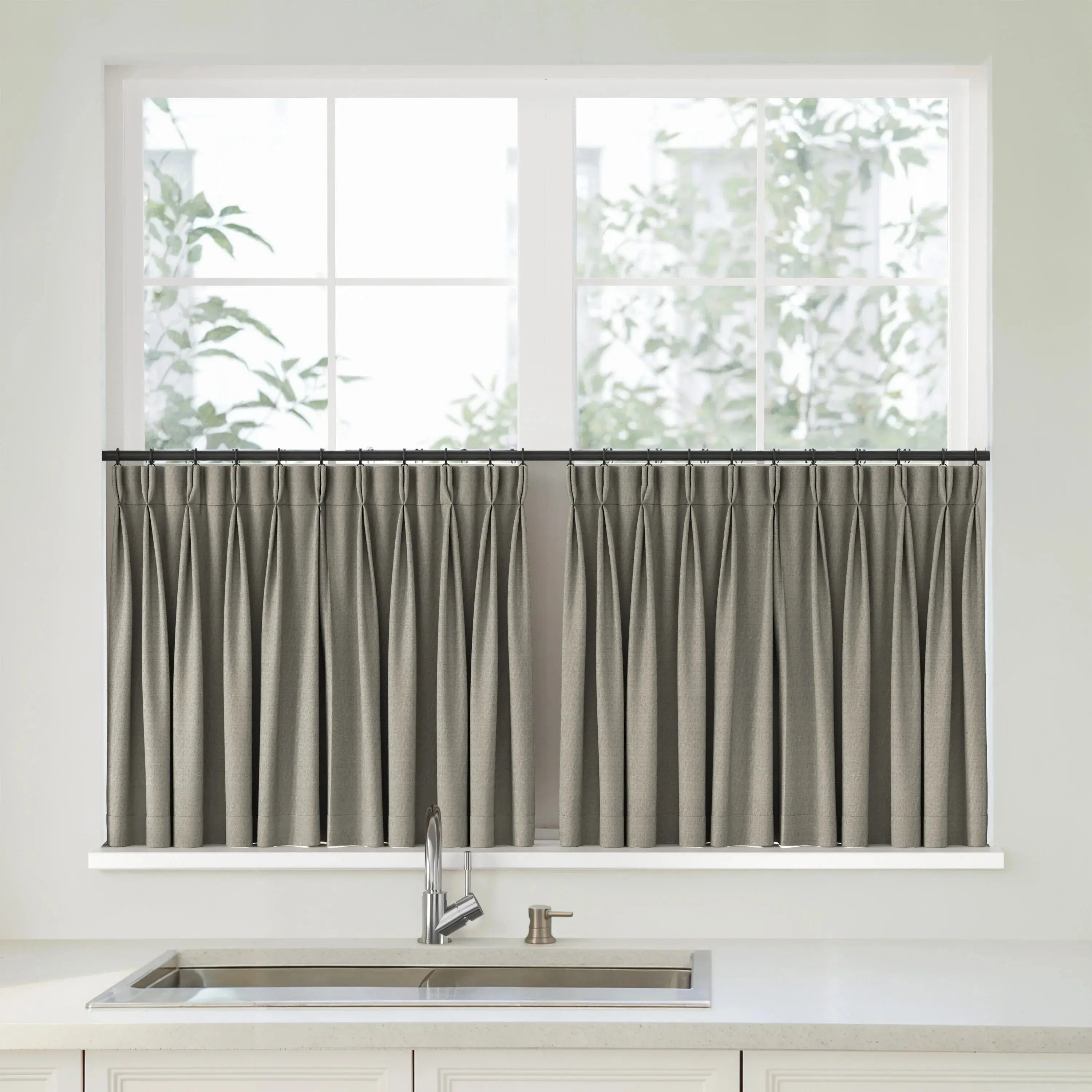 Florence Linen Pleated Cafe Curtains - Light Grey-898-15