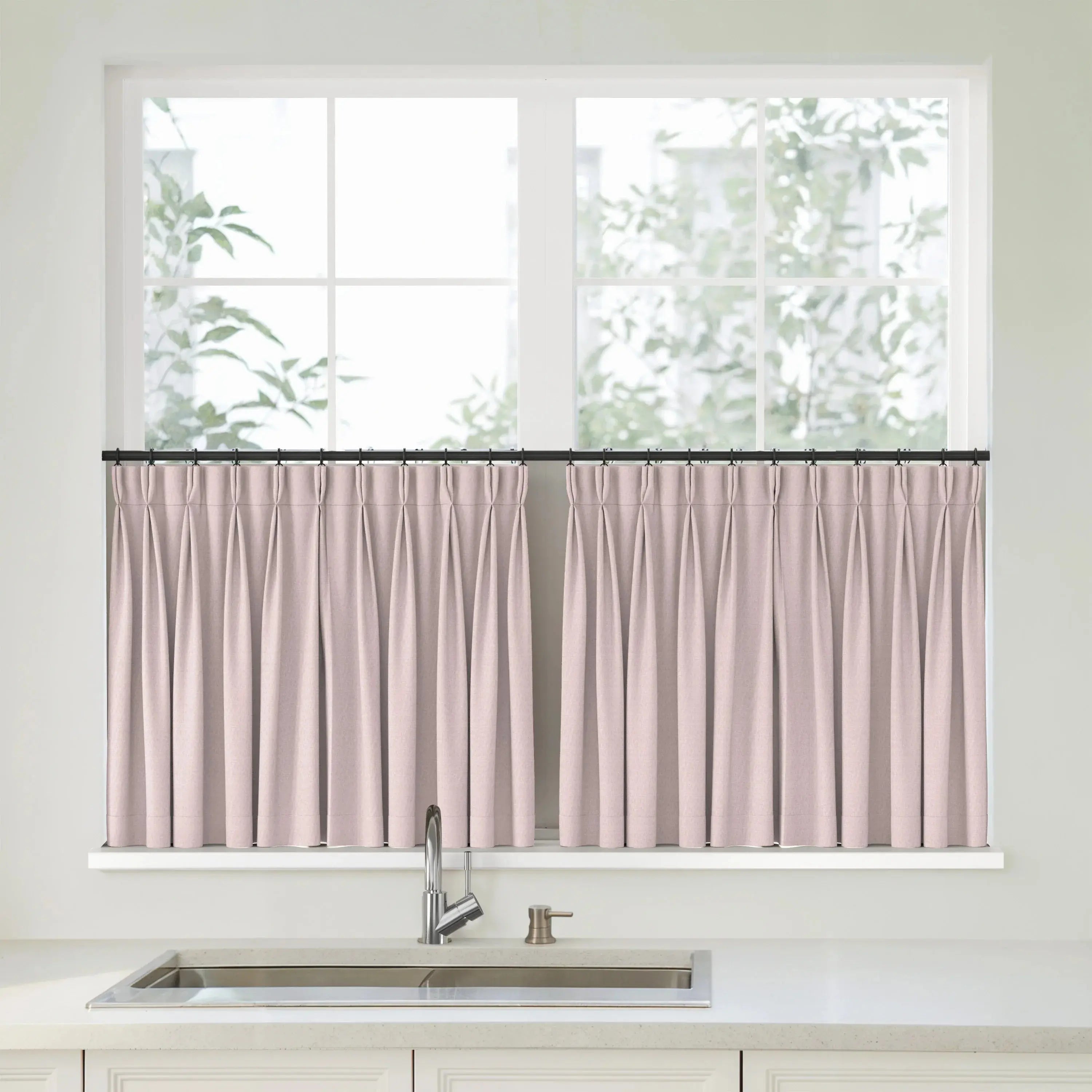 Florence Linen Pleated Cafe Curtains - Light Pink-898-19