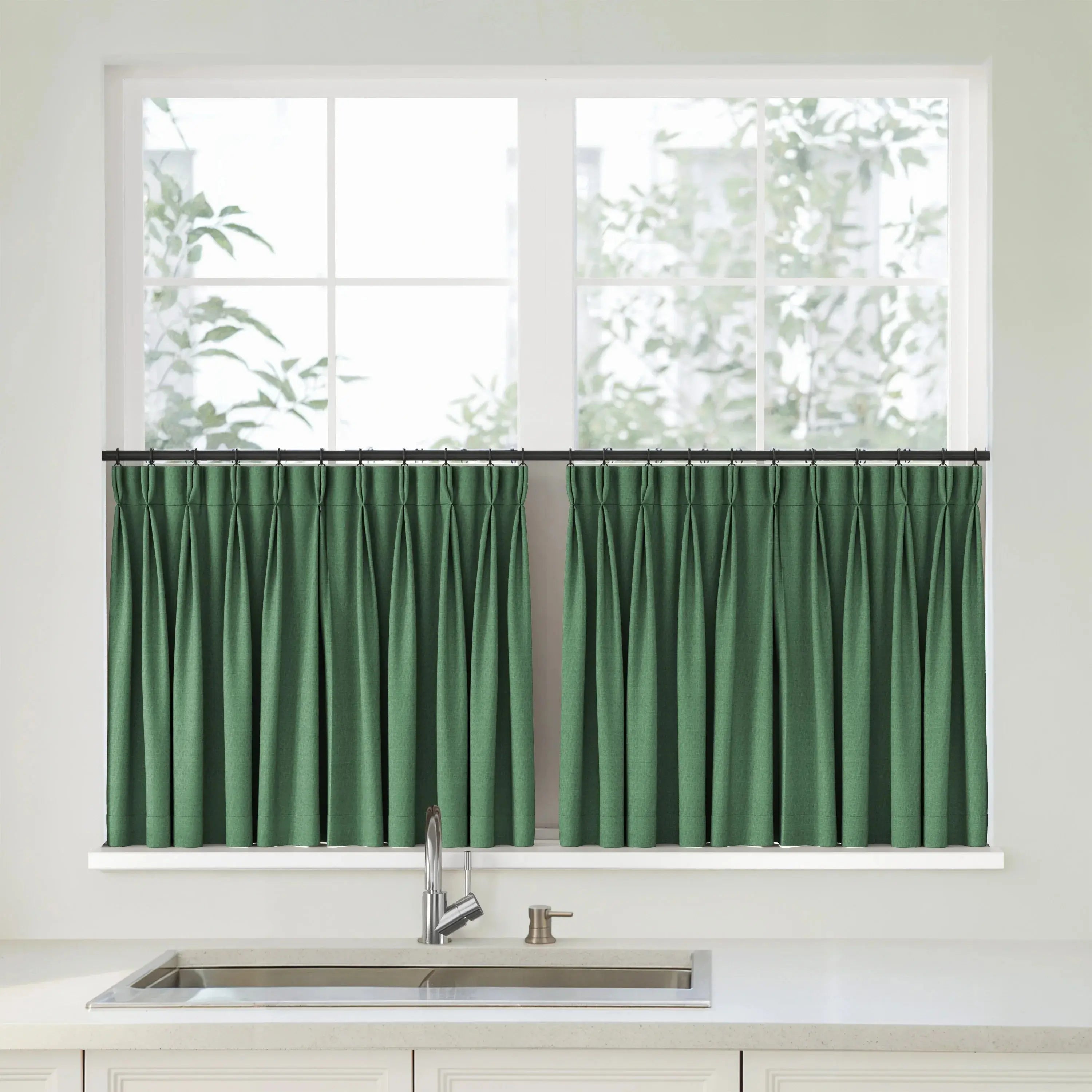 Florence Linen Pleated Cafe Curtains - Jade Green-898-31
