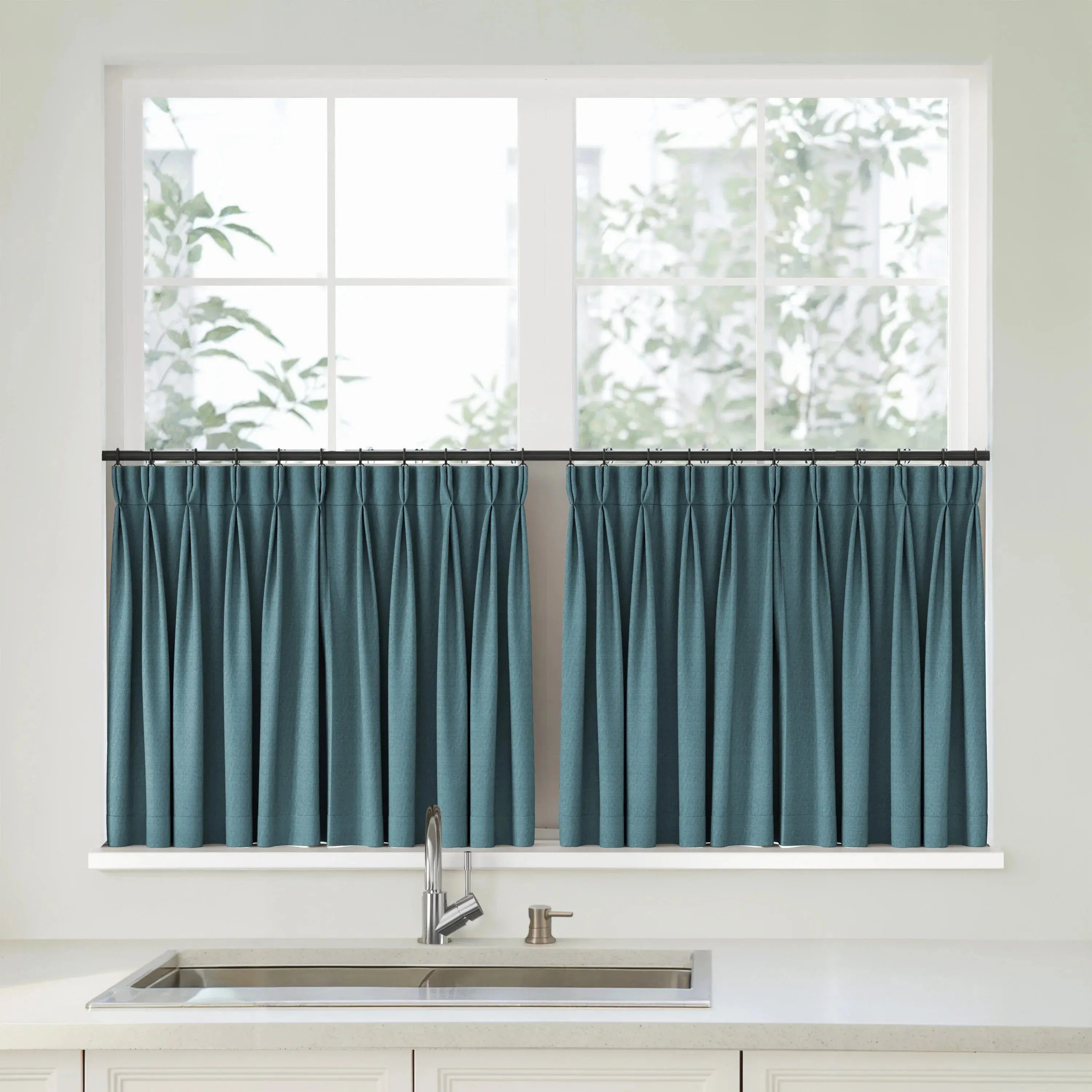 Florence Linen Pleated Cafe Curtains - Indigo Blue-898-34