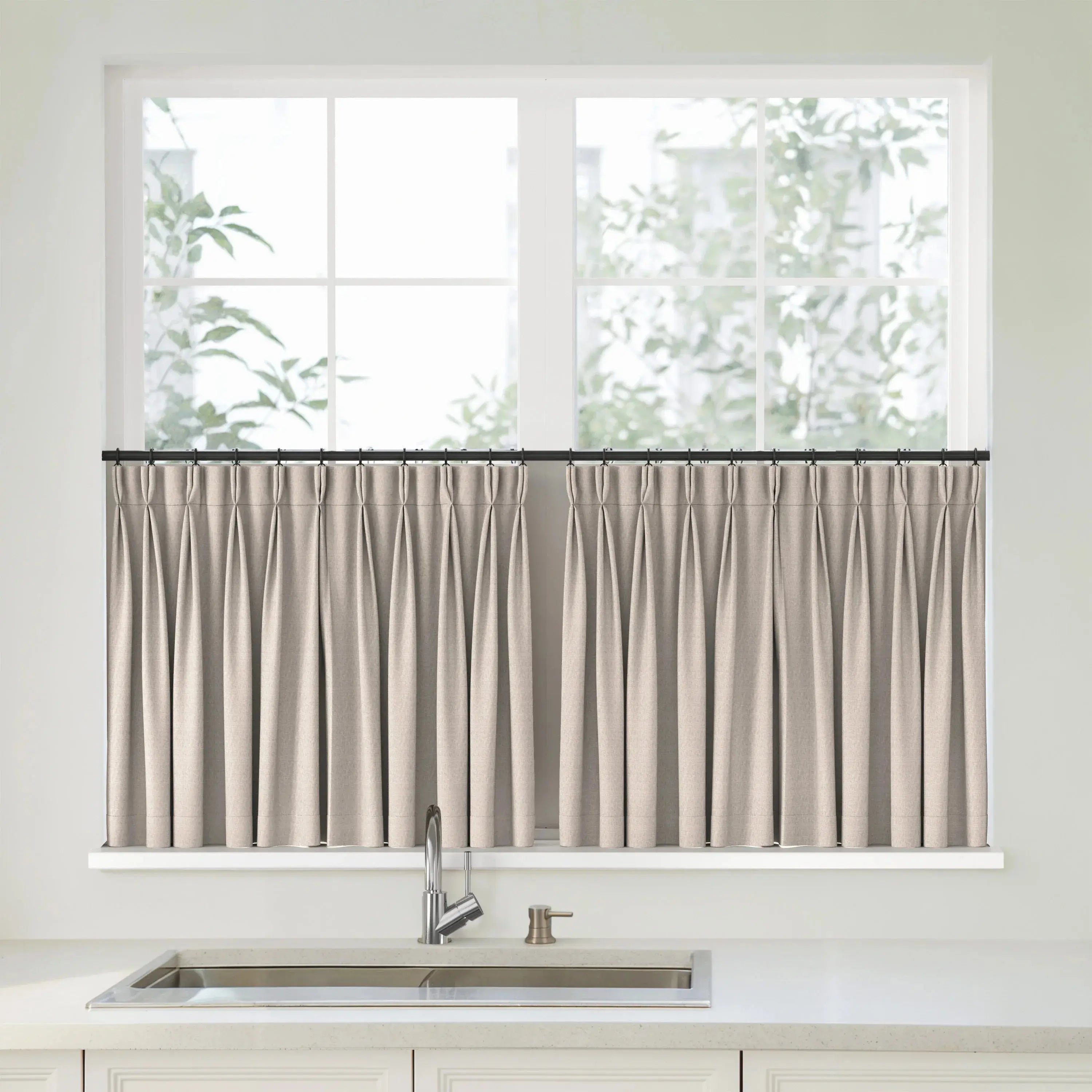 Florence Linen Pleated Cafe Curtains - Wheat-898-5