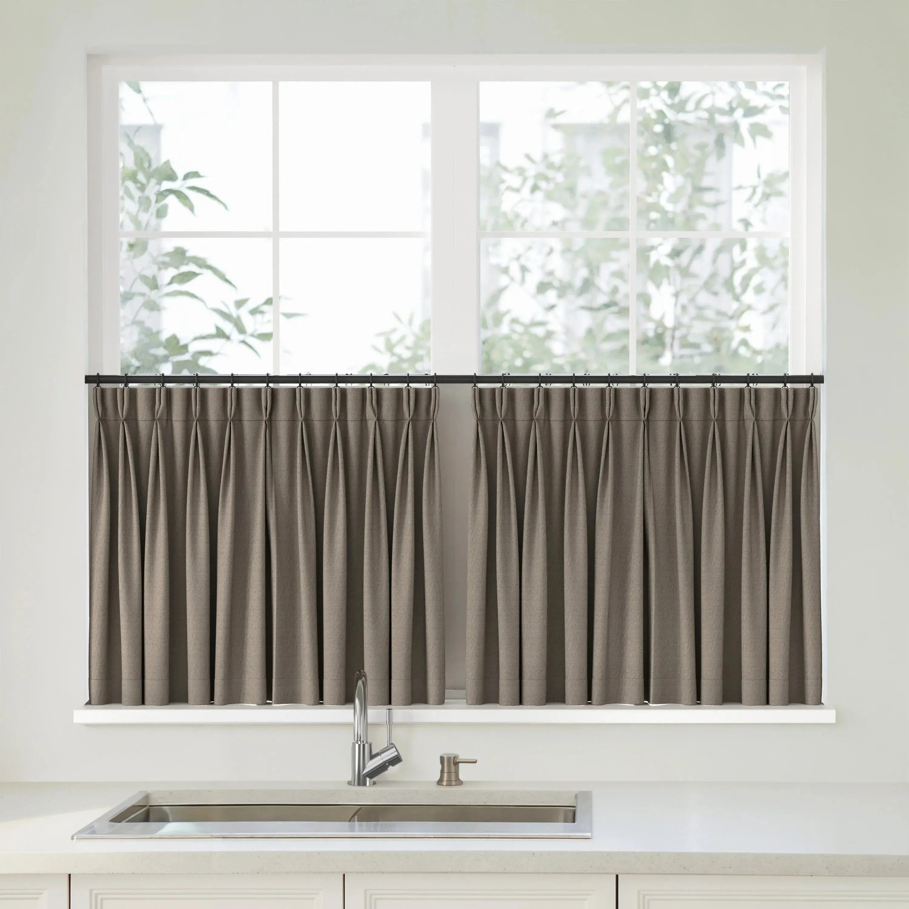 Florence Linen Pleated Cafe Curtains - Mouse Grey-898-8