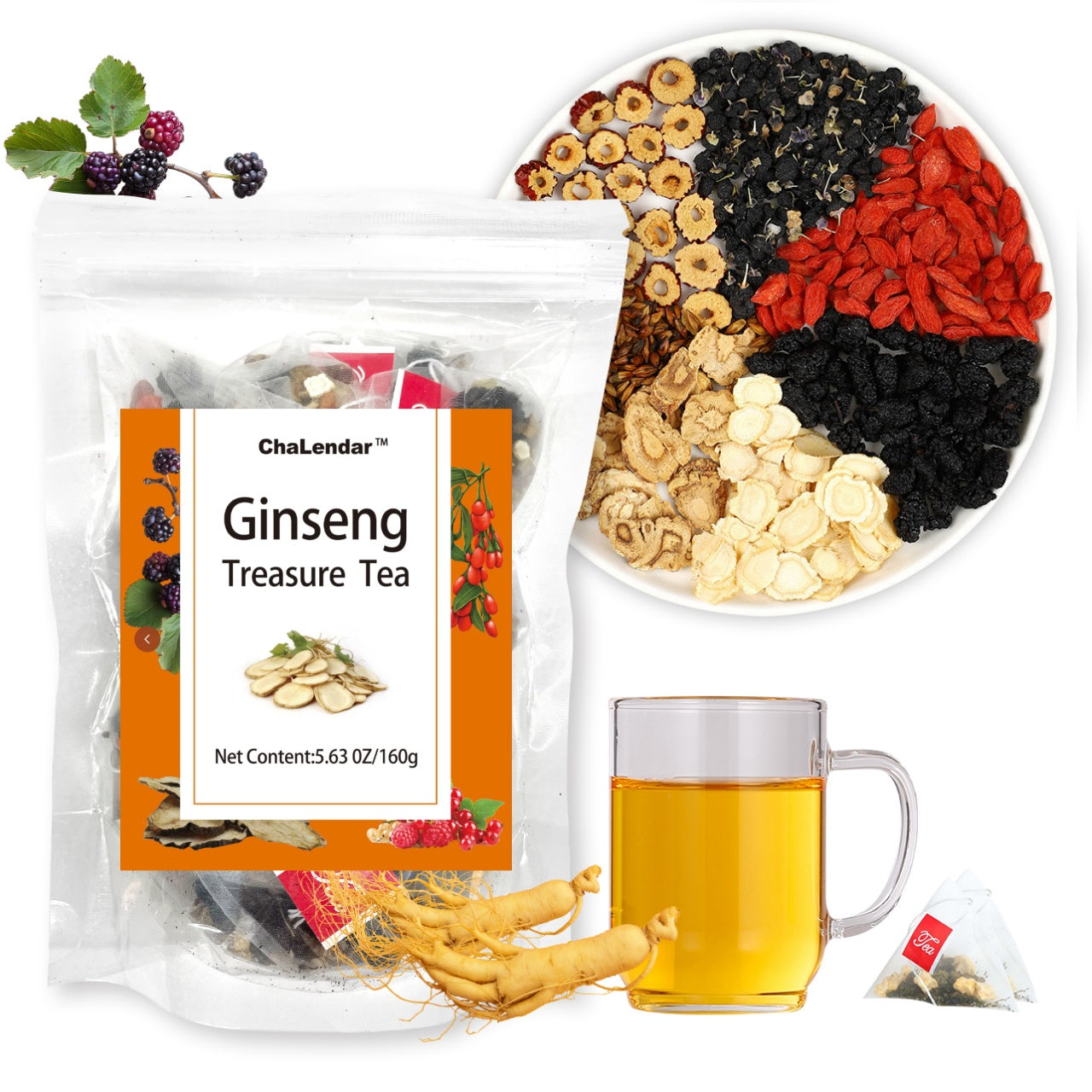 Organic Ginseng Treasure Herbal Tea Mulberry Wolfberry Maca & More 7 Ingredients - 1 bag ( 0.99$/serving )