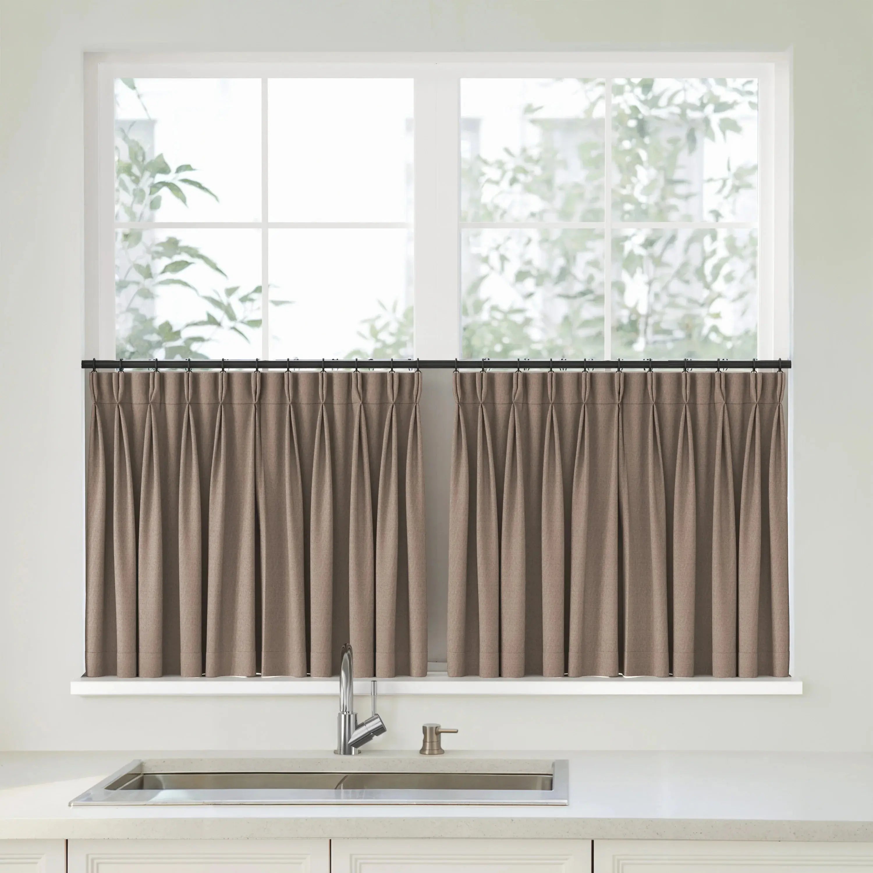 Florence Linen Pleated Cafe Curtains - Drab-898-9