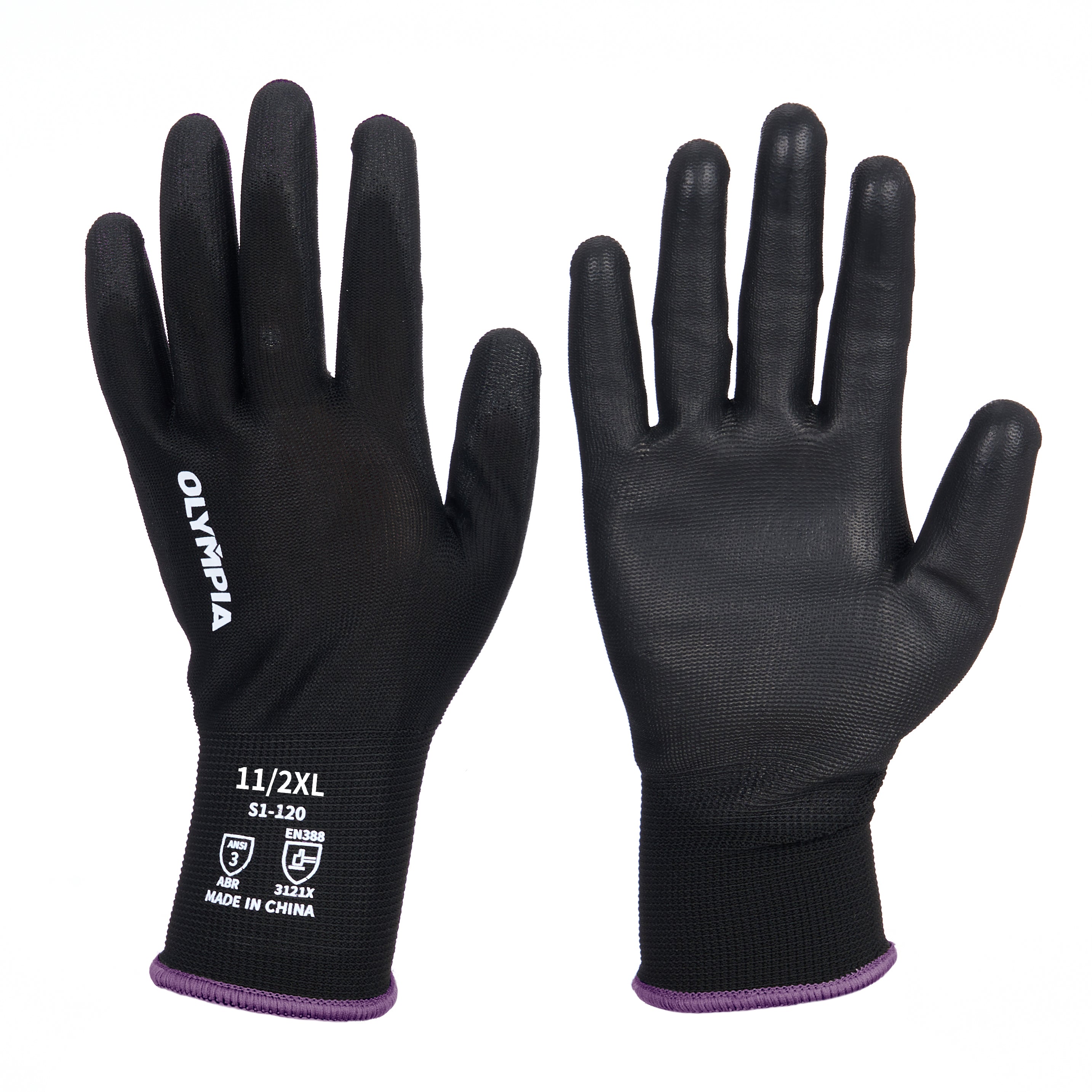 Polyurethane Dipped Knit Gloves, 13ga, XXL/11, Black, 12 pairs