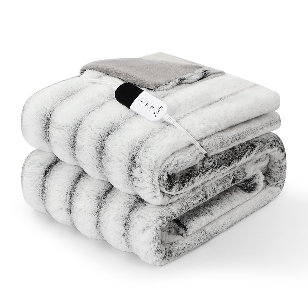 Fuzzy Calming Heated Weighted Blanket - Striped Faux Fur / 15lbs 60''*80''