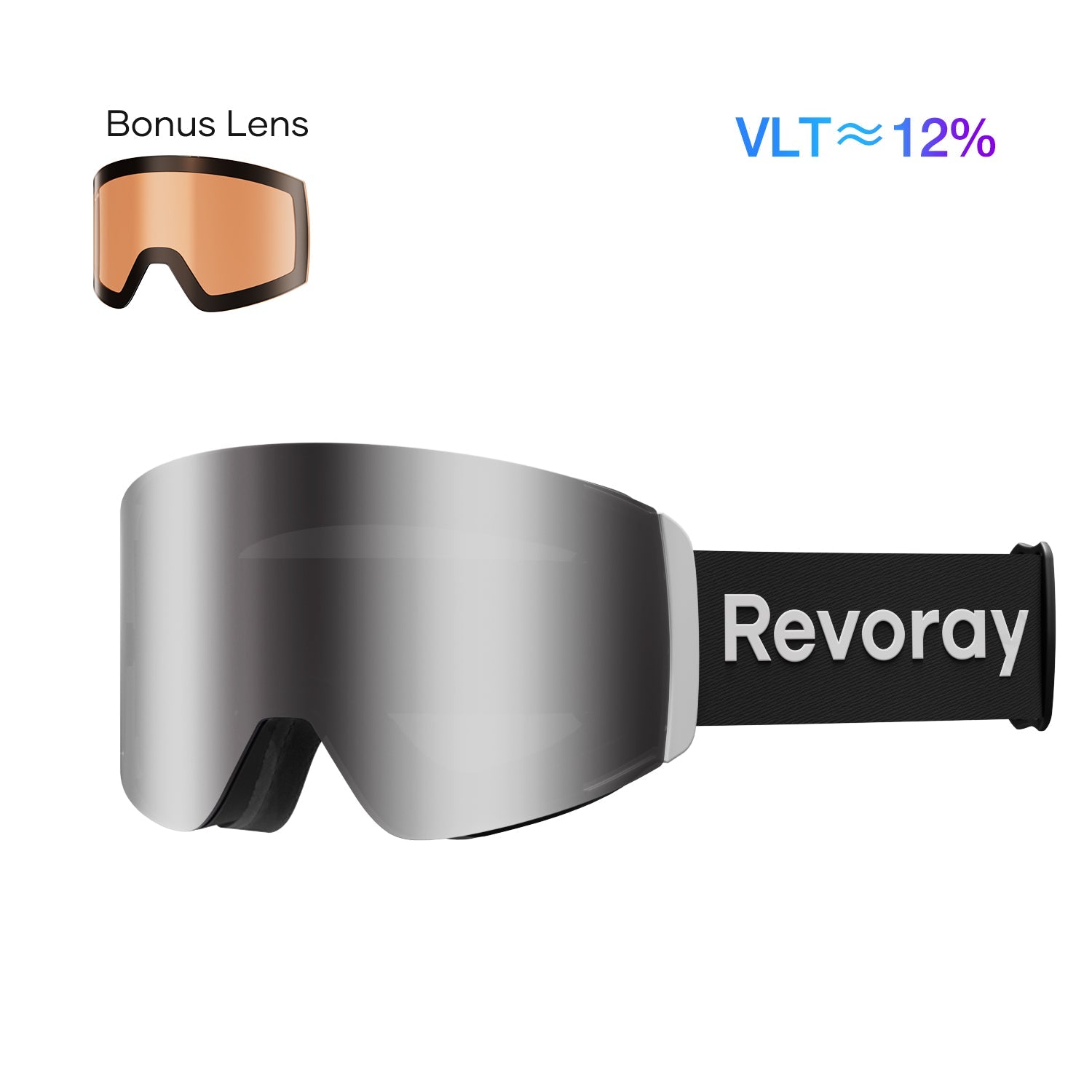 Passion M Pro Ski Goggles with Replacement Lens - Black Strap + Platinum Lens