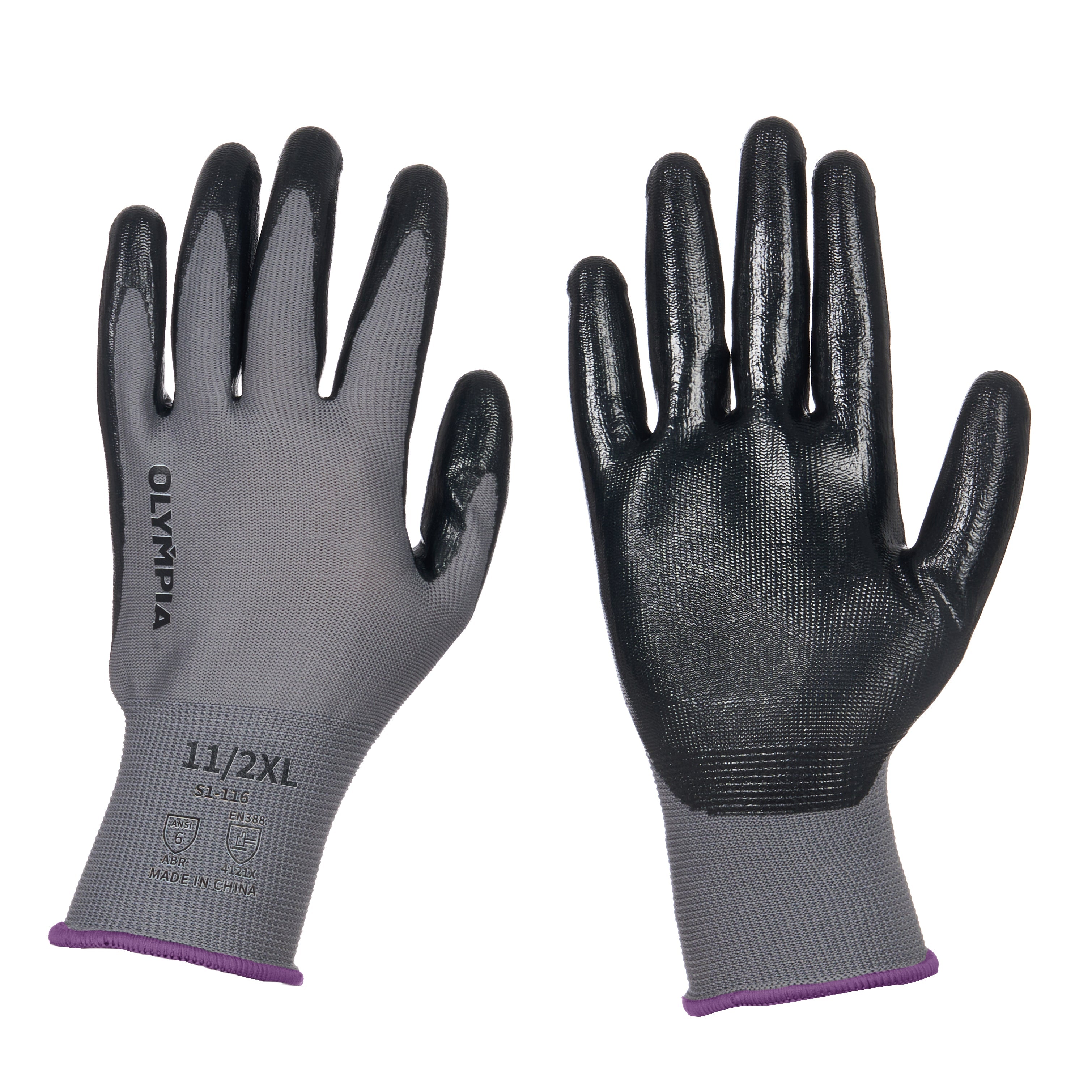 Nitrile Dipped Knit Gloves, 13ga, XXL/11, Gray/Black, 12 pairs