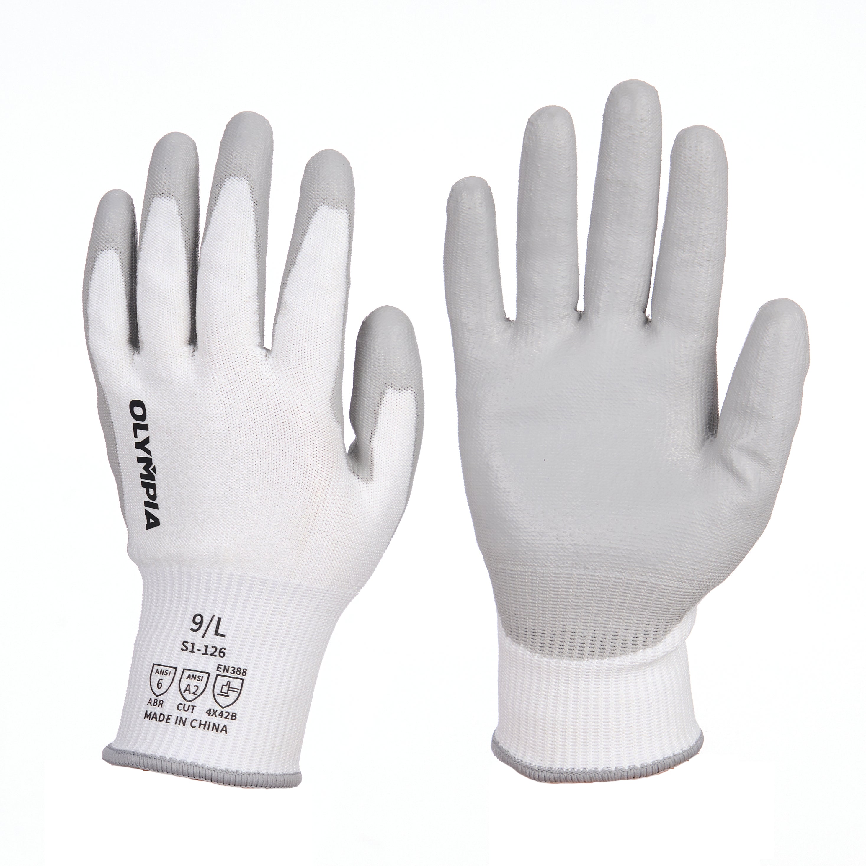 Cut Resistant Gloves, 13ga, Polyurethane Dip, L/9, Cut Level A2, Abrasion Level 6, 12 pairs