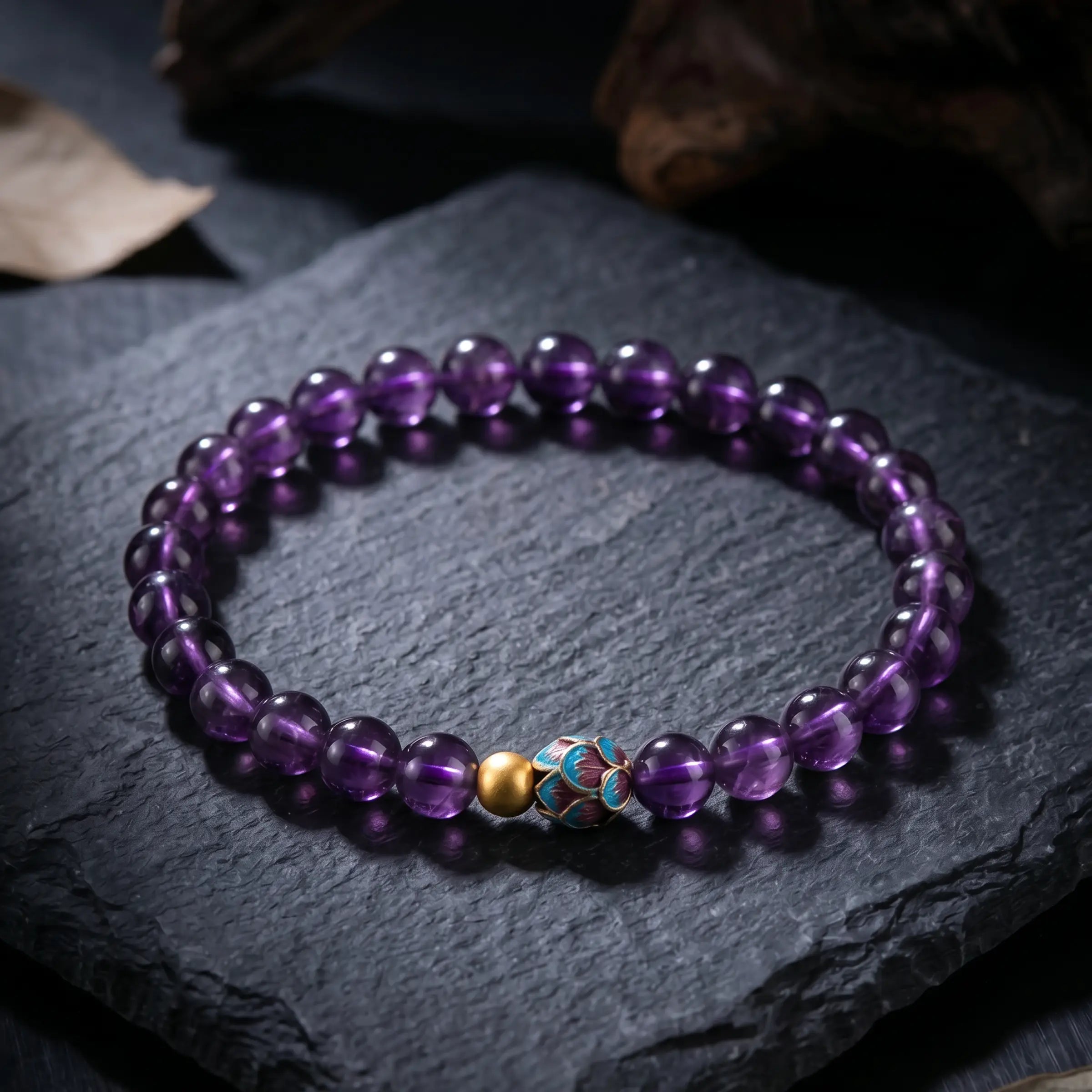 Wisdom & Protection – Amethyst & Silver Blue Lotus Intention Bracelet