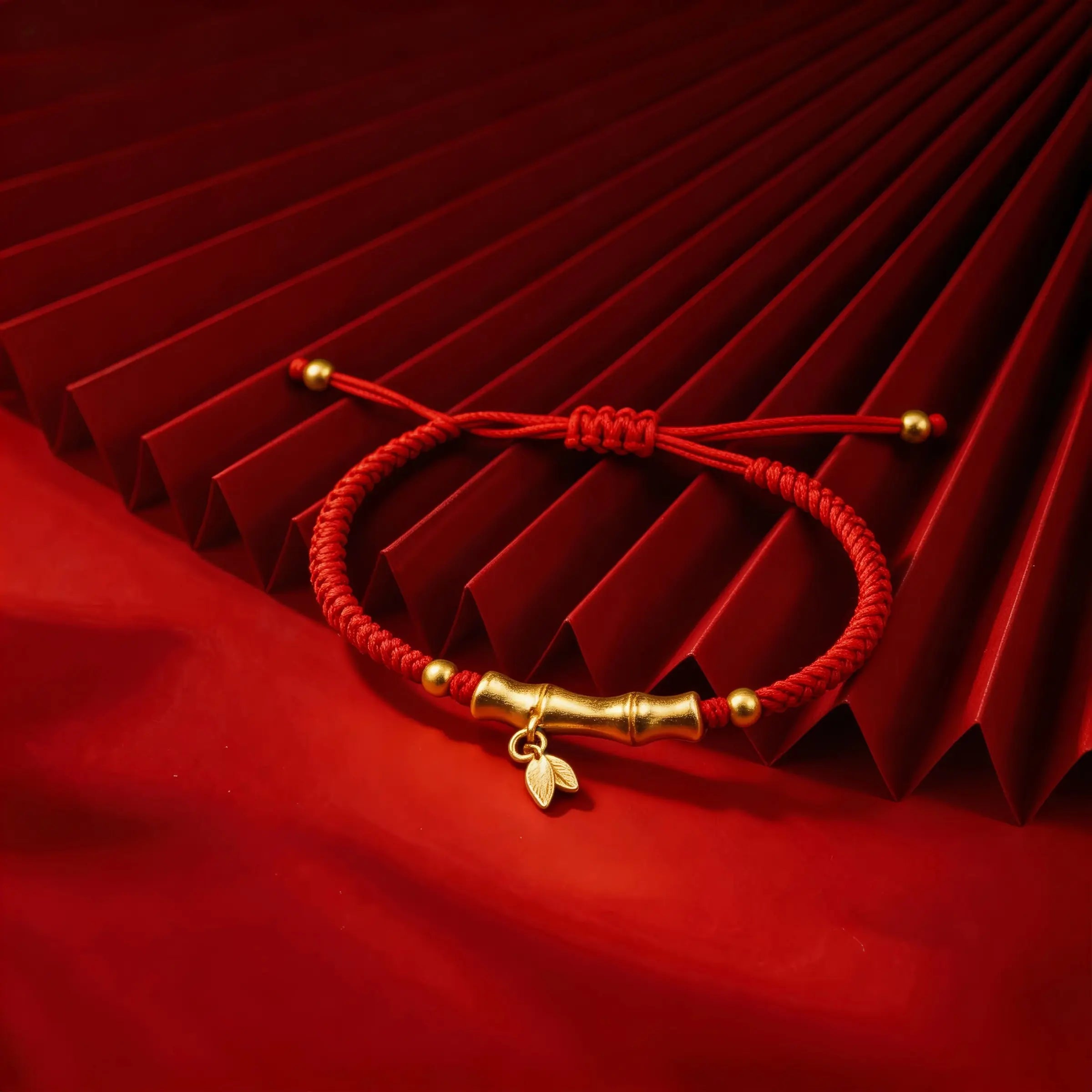 Golden Bamboo Flow Red String Bracelet