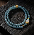 Harmony & Wealth – Blue Ice Jade Gourd Double Wrap Bracelet