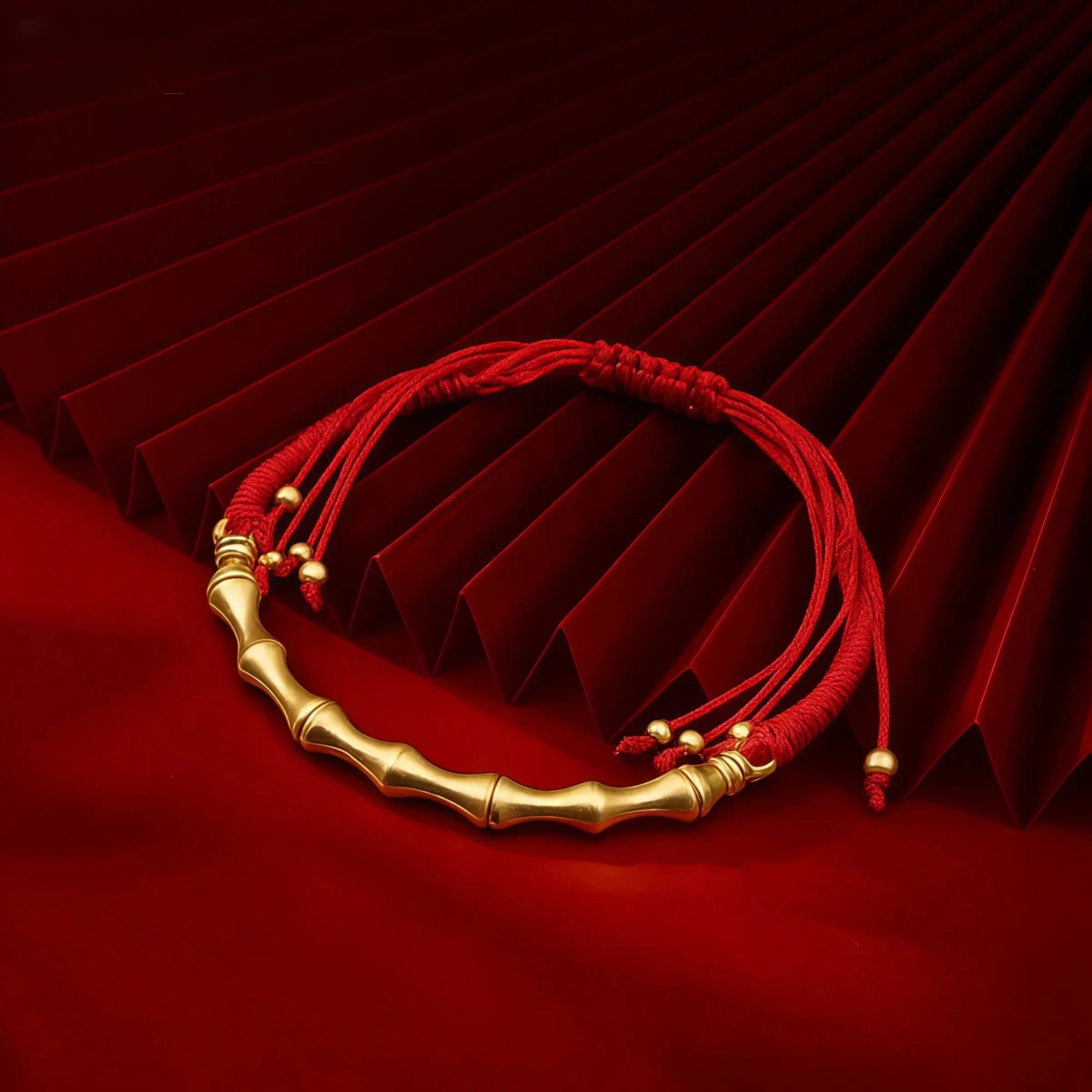 Golden Bamboo Knot Red String Bracelet
