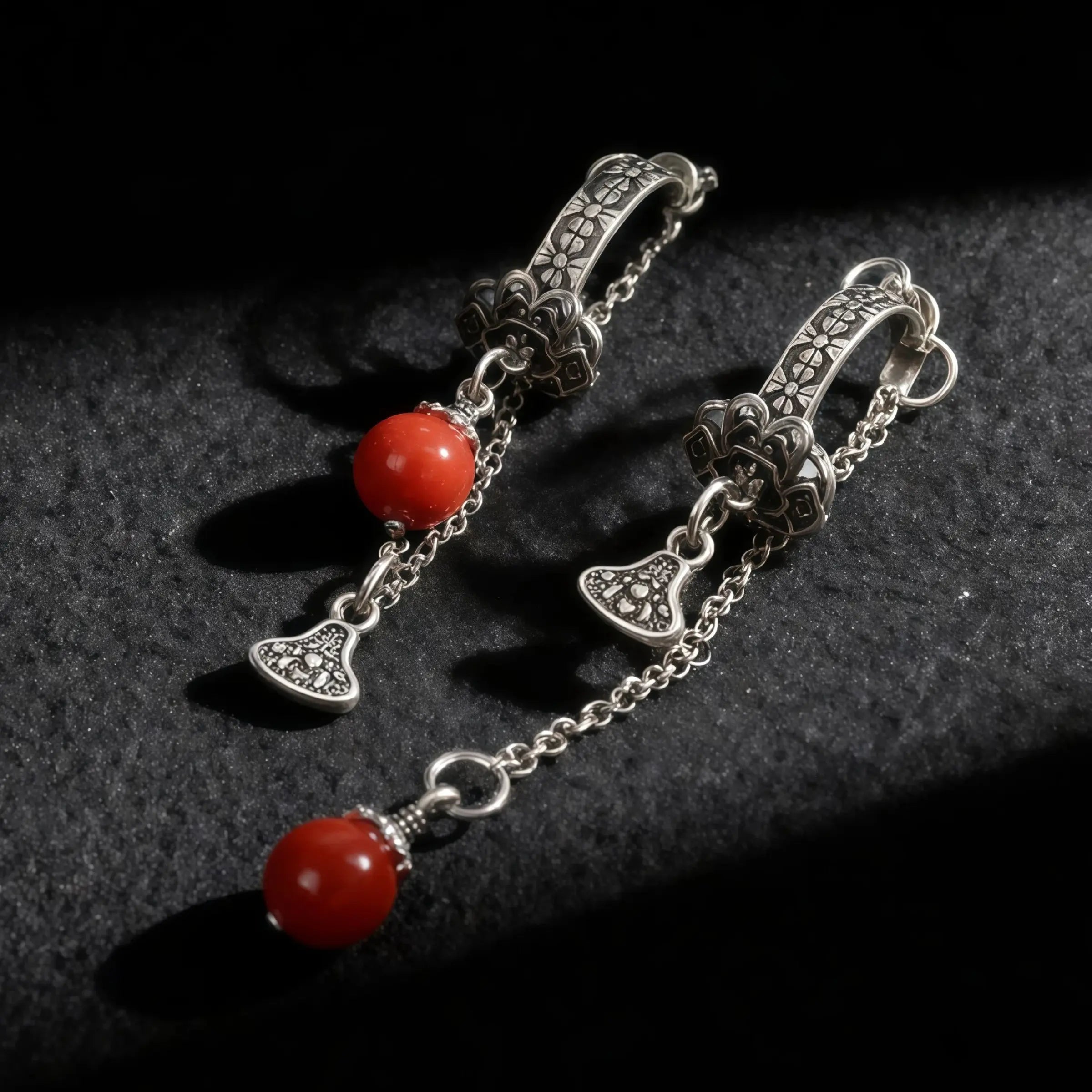 Strength & Vitality – Tibetan Silver Red Agate Vintage Earrings