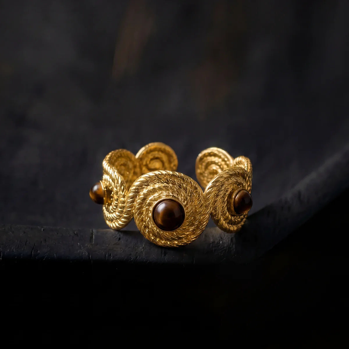 Harmony & Alignment – Tibetan Five Elements Ring Collection - Earth (Tiger’s Eye)