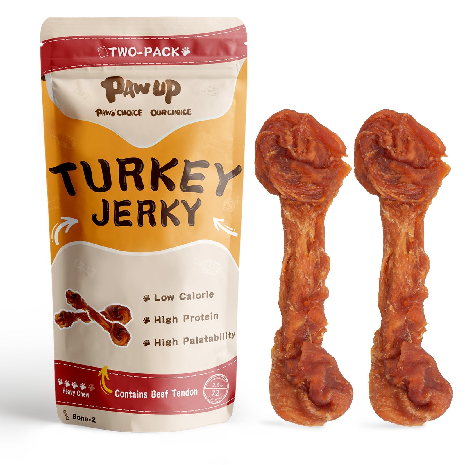 Turkey Jerky Dog Treats, High-Protein Chews for Large Dogs, 2 Sticks (36 g Each)