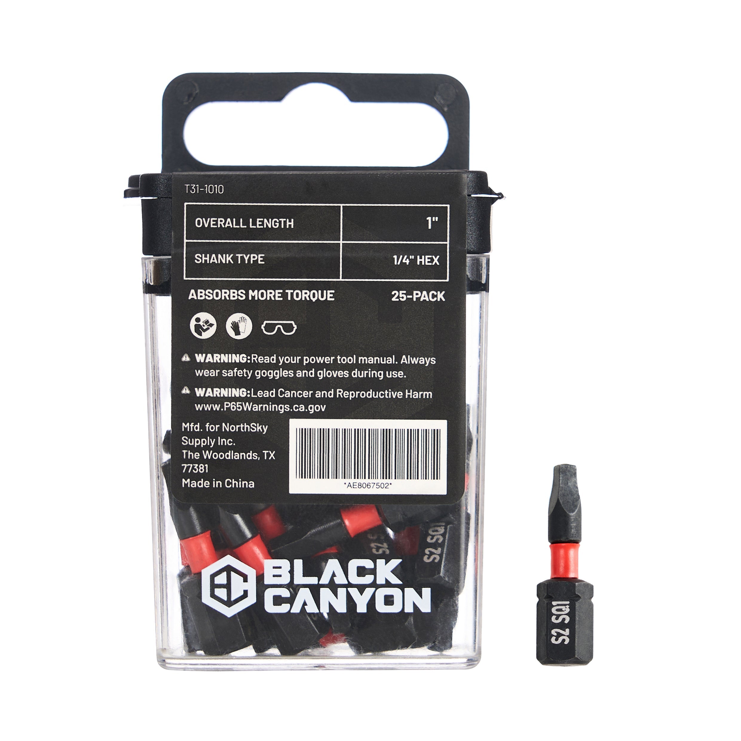 Impact Screwdriver Bits, Square SQ1, 25-pack