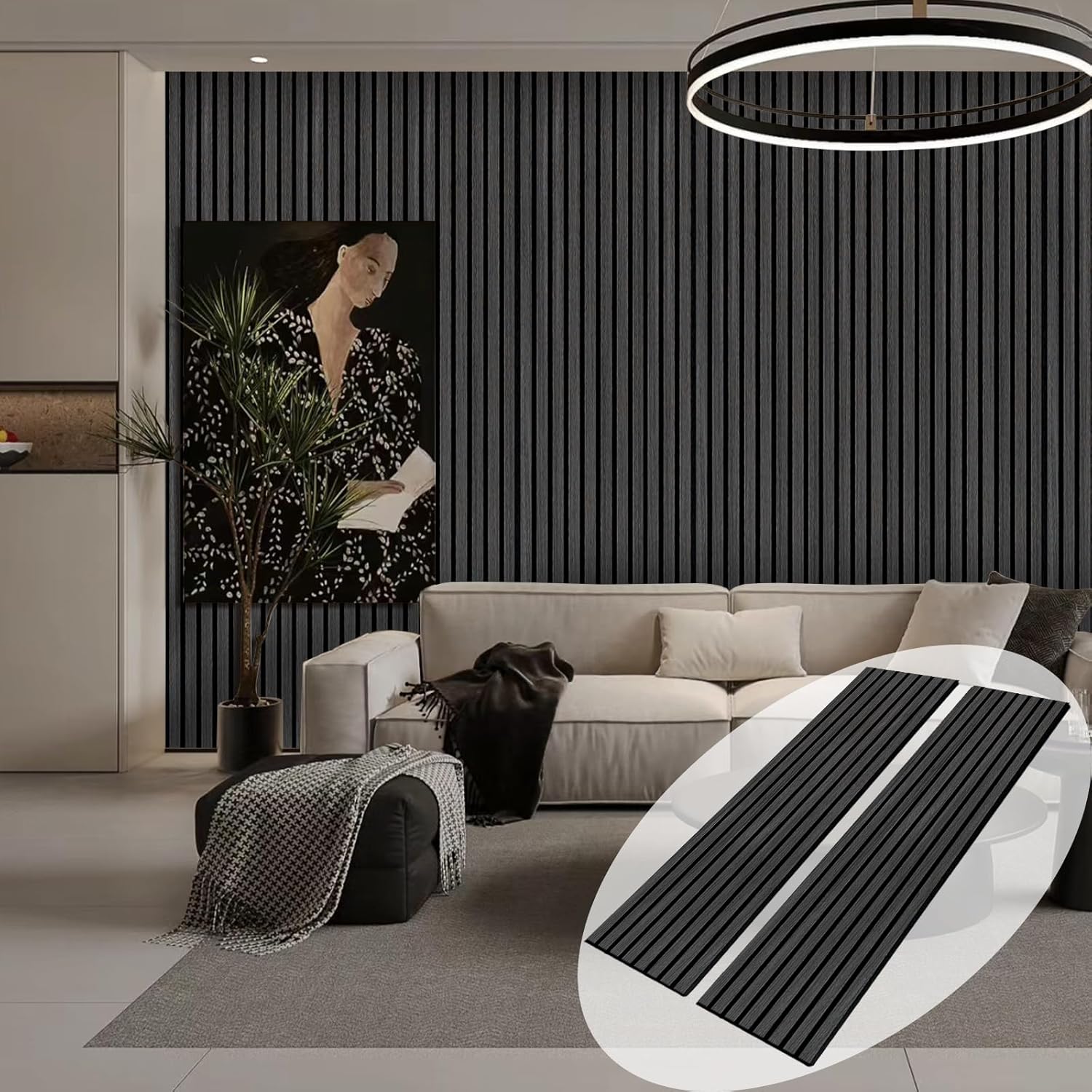 Premium Black Oak Acoustic Slat Wall Panels by Unisoar - 94.5" x 25.2" – 2-Panel Set (94.5" x 12.6" each) / Engineered wood