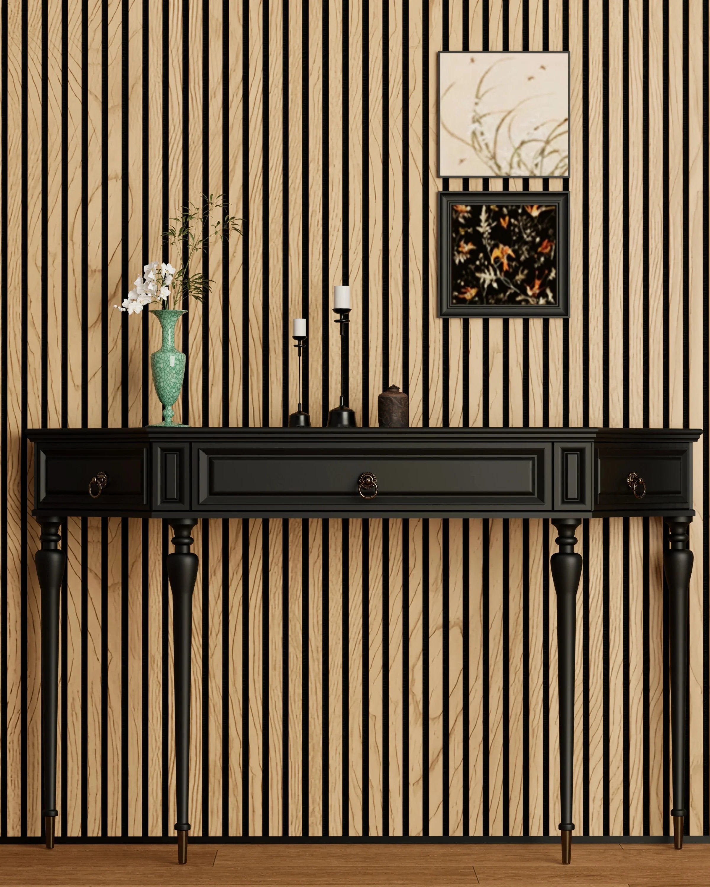 Luxury White Oak Acoustic Slat Wall Panels | 3-Side Veneer – Unisoar - 94.5" x 25.2" – 2-Panel Set (94.5" x 12.6" each) / Natural real wood