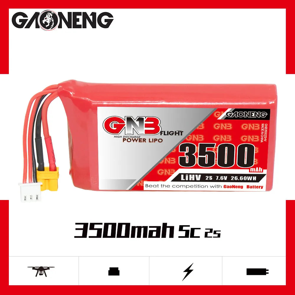GNB 3500mAh 7.6V 2S LiPo LiHv Battery  XT30 Plug for Frsky ACCST Q X7 Transmitter Remote Controller