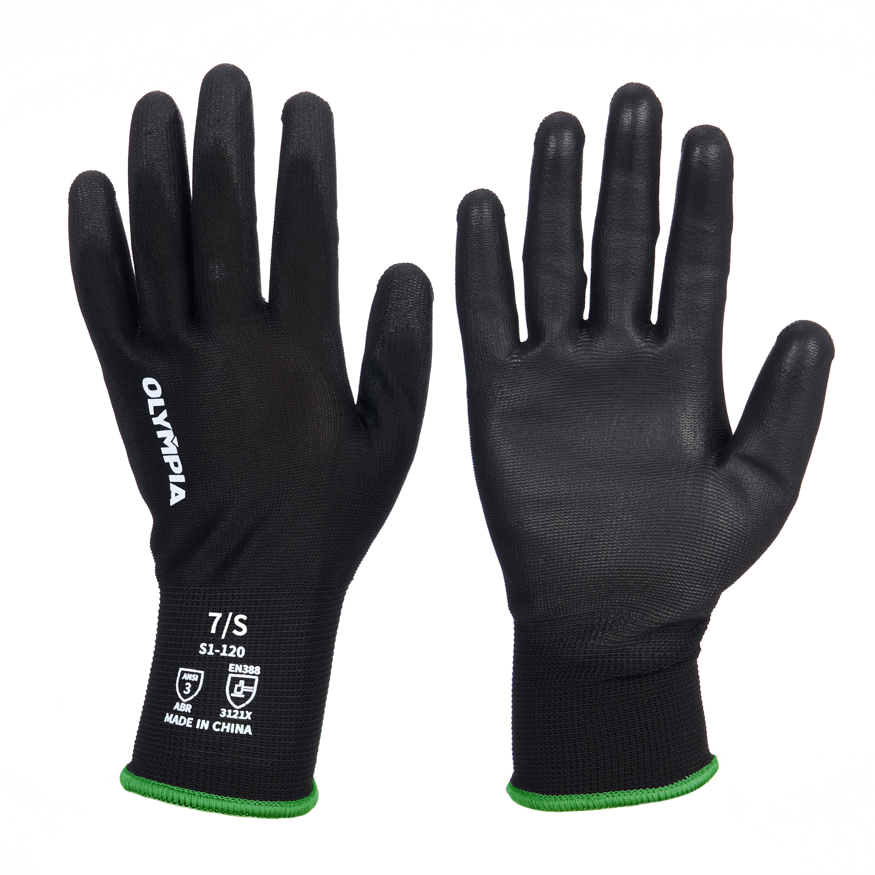Polyurethane Dipped Knit Gloves, 13ga, S/7, Black, 12 pairs