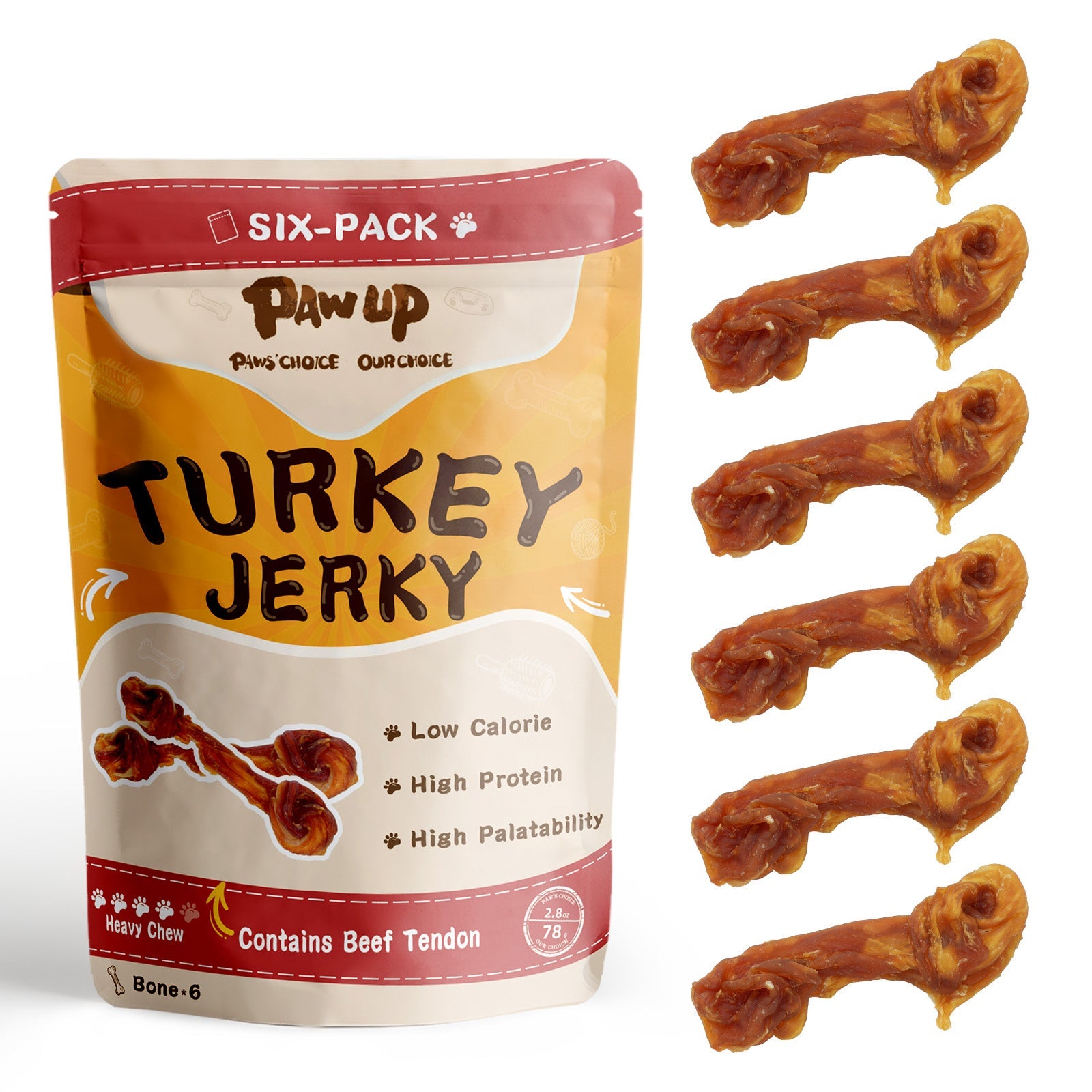 Turkey Jerky Dog Treats, High-Protein Chews for Large Dogs, 6 Sticks (13 g Each)