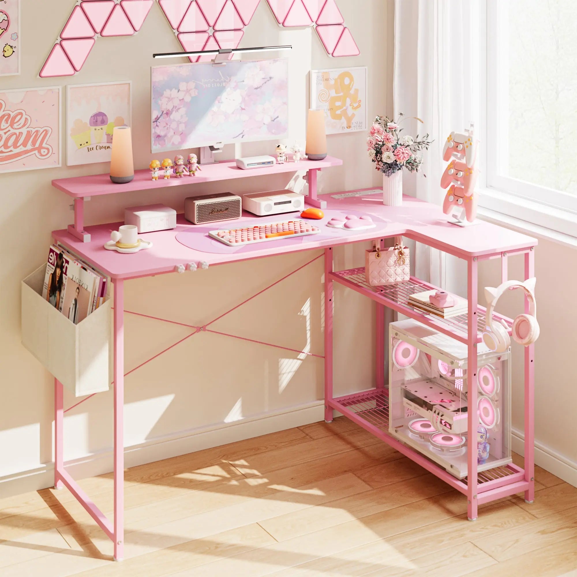 Dowinx L-Shaped Cute Gaming Desk LS-GDEQ (Pink)