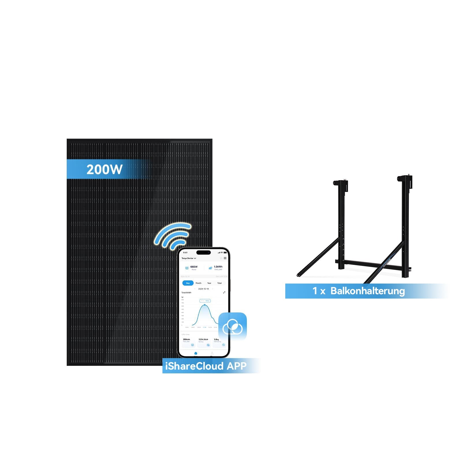 Ray Solar-Erweiterungsset 200W~1200W - Geländer / 1 Modul (200W) / Winkel vor der Installation einstellbar
