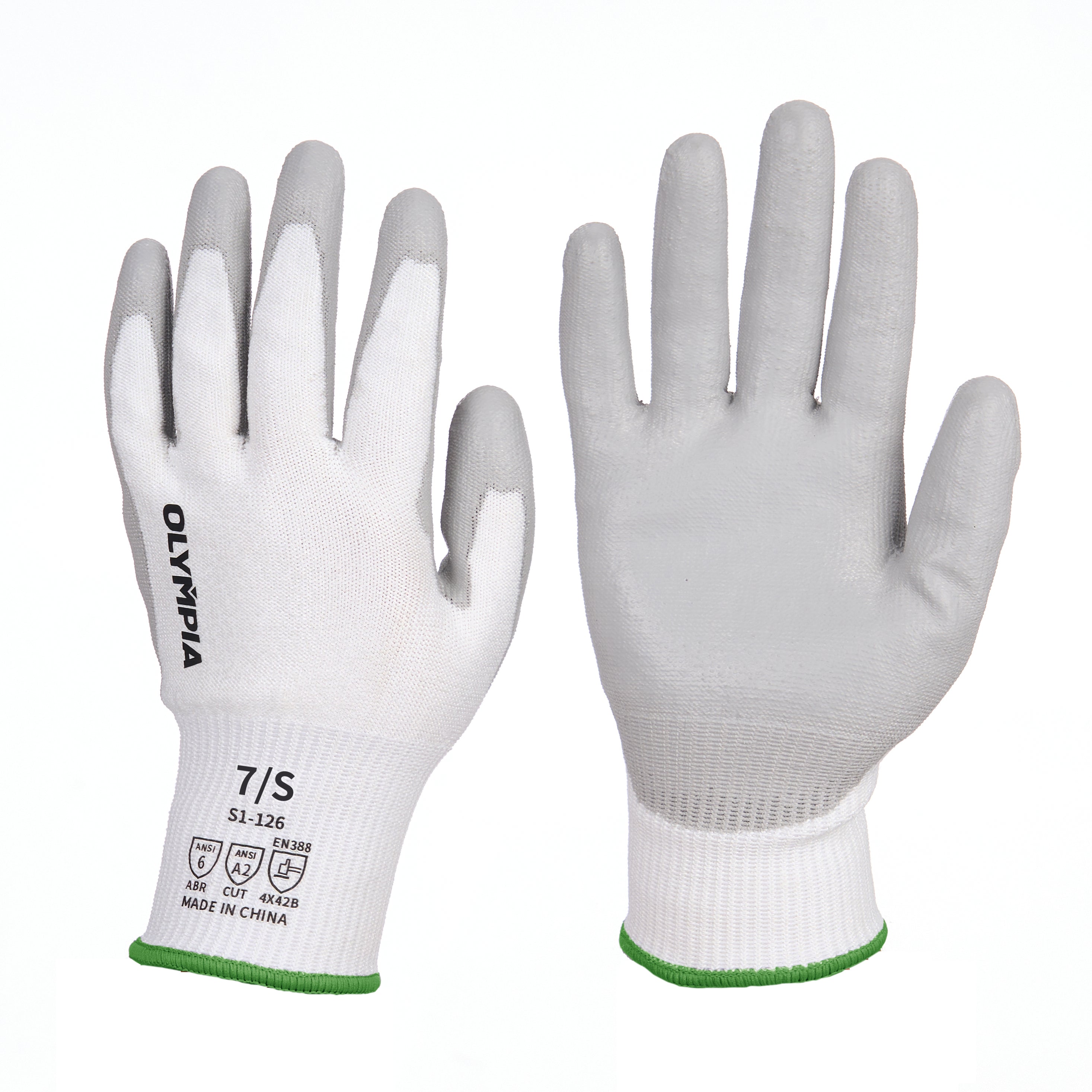 Cut Resistant Gloves, 13ga, Polyurethane Dip, S/7, Cut Level A2, Abrasion Level 6, 12 pairs