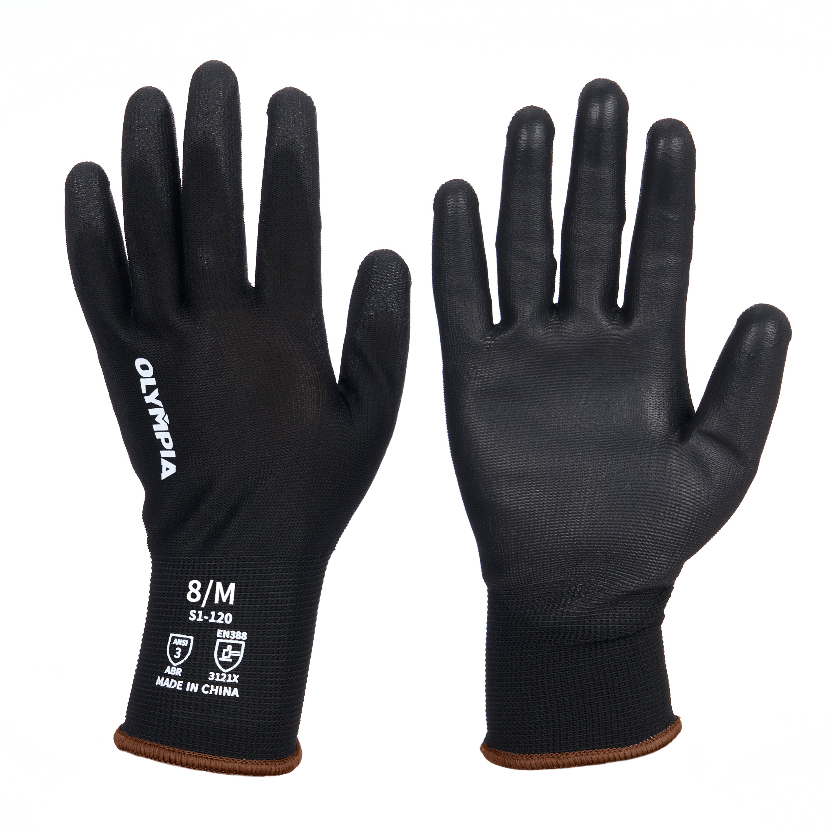 Polyurethane Dipped Knit Gloves, 13ga, M/8, Black, 12 pairs