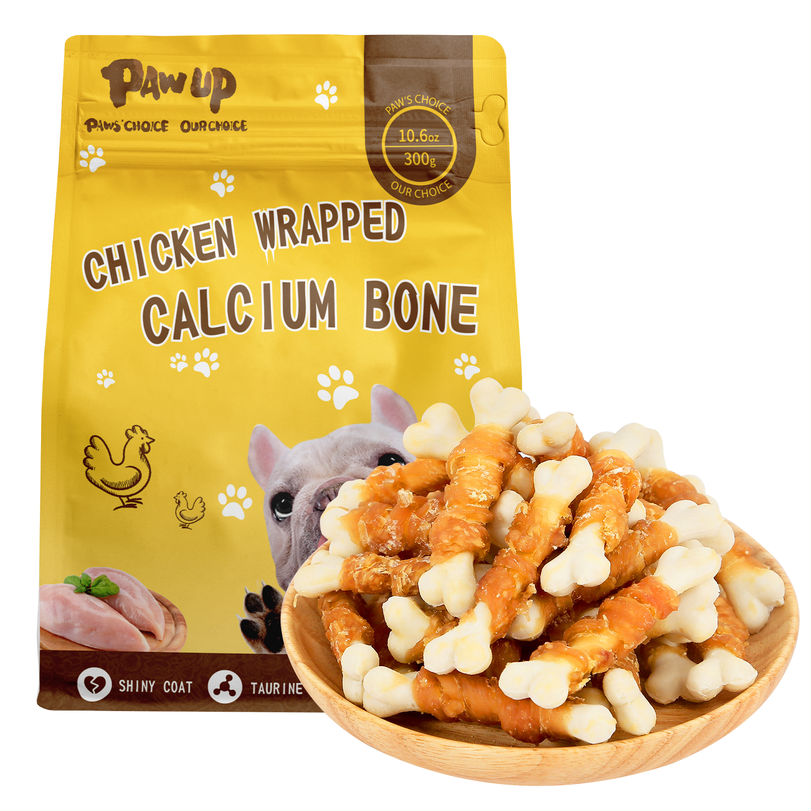 Chicken Wrapped Calcium Bone, Rawhide Free - Although chicken and calcium have many benefits, be careful not to overeat. / Taurine Add / 10-100 lbs