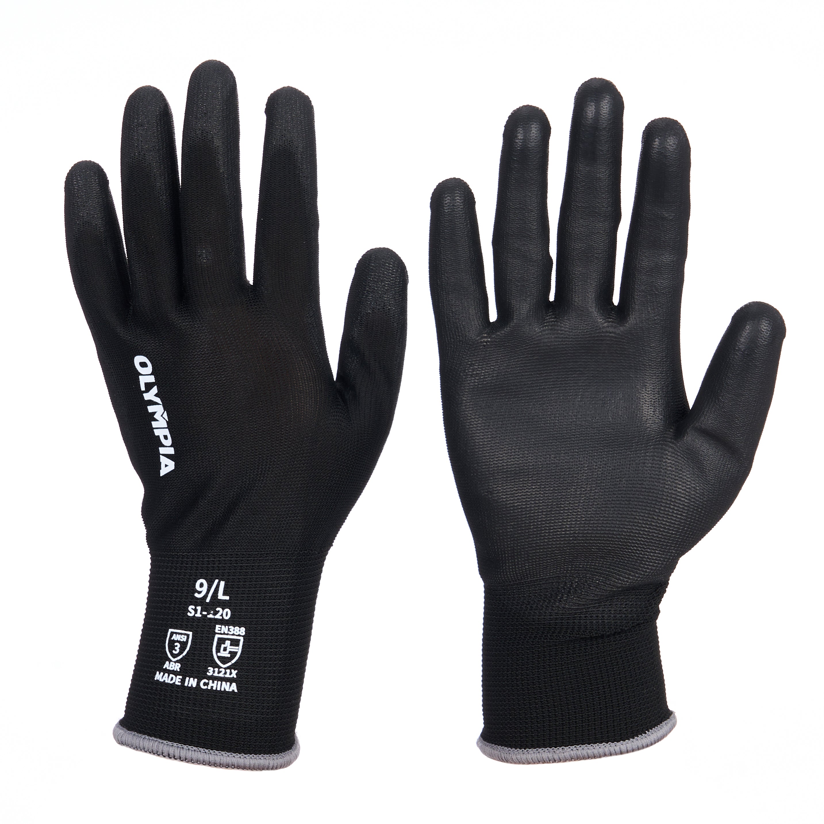 Polyurethane Dipped Knit Gloves, 13ga, L/9, Black, 12 pairs